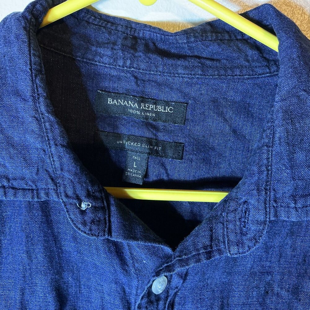 Banana Republic 100% Linen Shirt Mens Size Tall Large Dark Indigo Long Sleeve